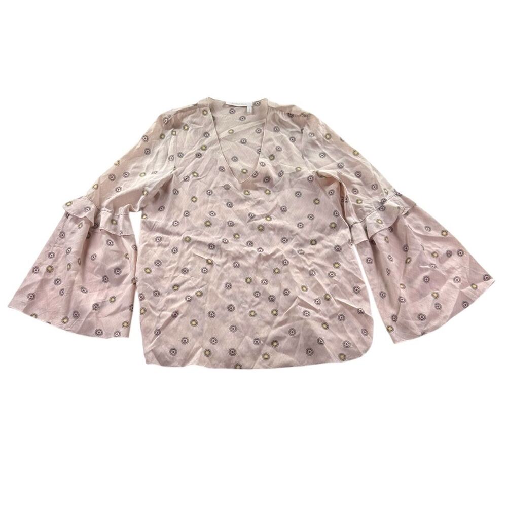 See By Chloe Long Sleeve Blouse Womens Size Medium (38) Dusty Beige Silk V Neck